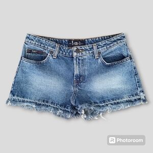Vintage LEI denim micro shorts with raw hem, juniors size 7